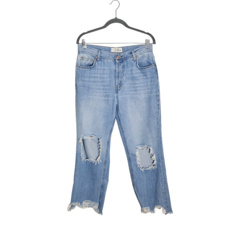 We The Free Distressed Light Wash Cropped Straight Leg Jeans Size 28