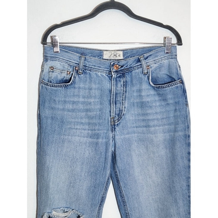 We The Free Distressed Light Wash Cropped Straight Leg Jeans Size 28