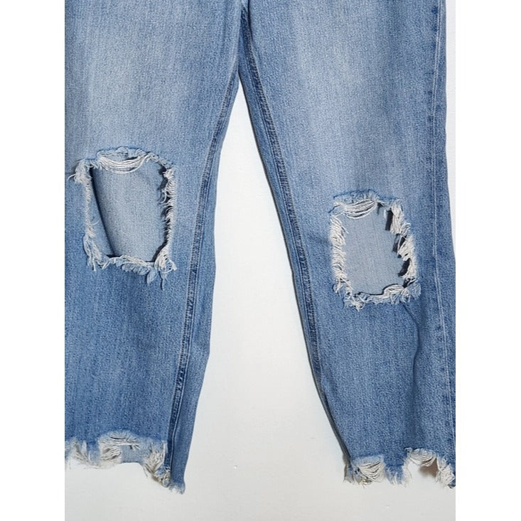 We The Free Distressed Light Wash Cropped Straight Leg Jeans Size 28