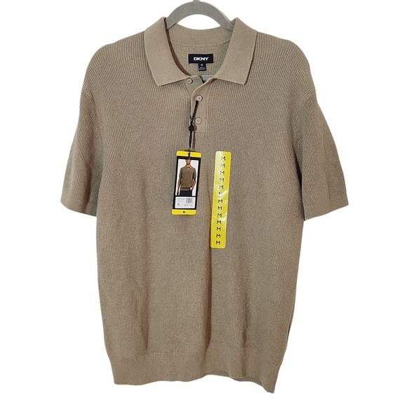 DKNY Khaki Mens Short Sleeve Sweater Polo Size Medium NWT