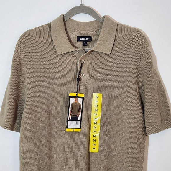 DKNY Khaki Mens Short Sleeve Sweater Polo Size Medium NWT
