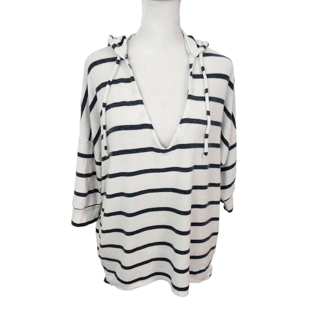 Chaser Navy and White Stripe Hoodie NWT Size Medium Preppy Nautical Pullover