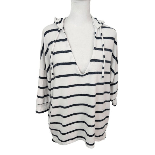 Chaser Navy and White Stripe Hoodie NWT Size Medium Preppy Nautical Pullover