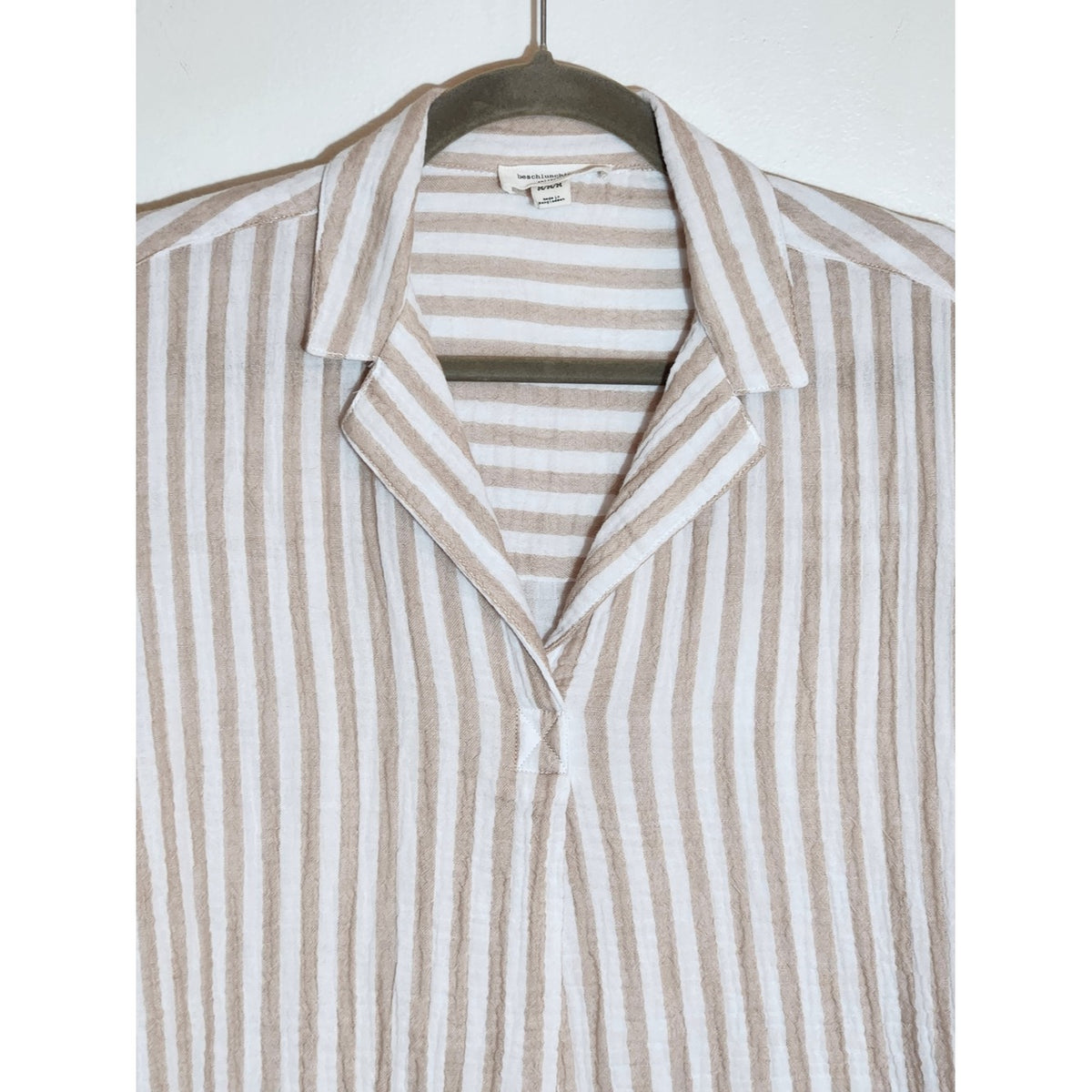 BeachLunchLounge Brown and White Striped Cotton Gauze Blouse Size Medium
