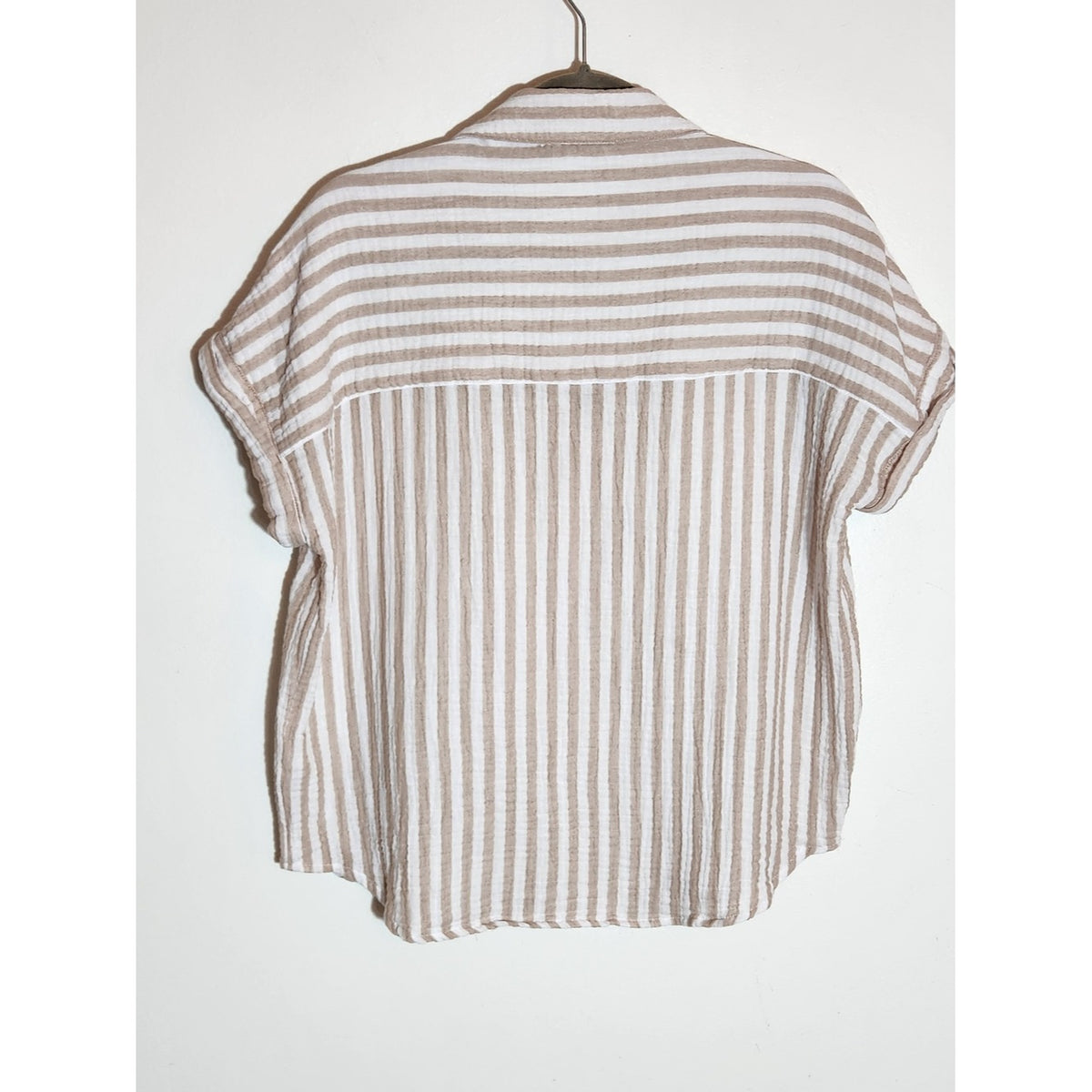 BeachLunchLounge Brown and White Striped Cotton Gauze Blouse Size Medium