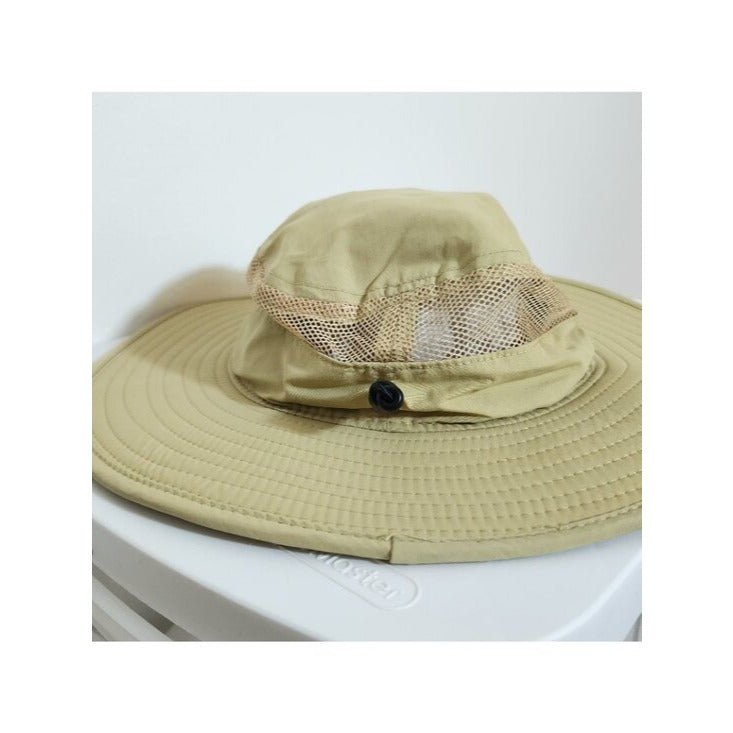 Unisex Khaki Fishing Sun Hat with Chin Strap One Size