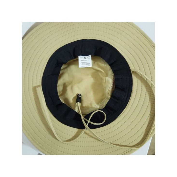 Unisex Khaki Fishing Sun Hat with Chin Strap One Size