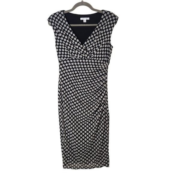 London Times Black and White Mesh Polka Dot Sheath Dress Size 8