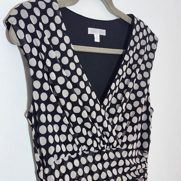 London Times Black and White Mesh Polka Dot Sheath Dress Size 8