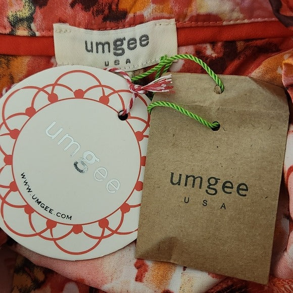 Umgee Pink Floral Satin Blouse with 3/4 Sleeves Size Medium New