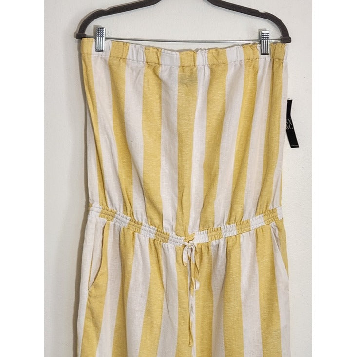 Soho by New York & Company Yellow Stripe Strapless Jumpsuit Size Large NWT