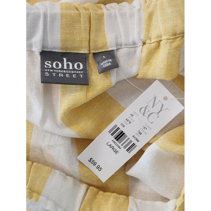 Soho by New York & Company Yellow Stripe Strapless Jumpsuit Size Large NWT