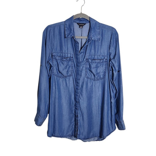 Terre Bleue Blue Chambray Button Down Tunic Size Small