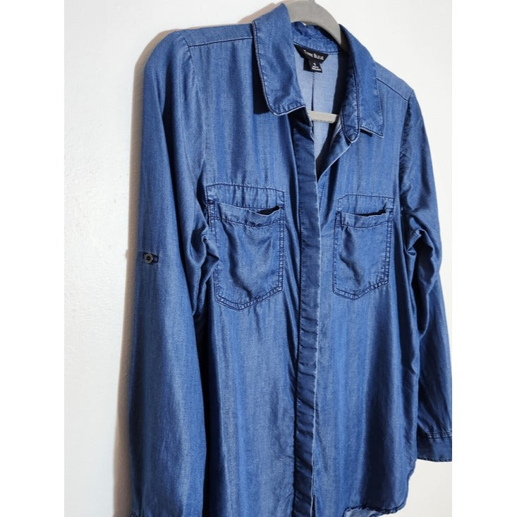 Terre Bleue Blue Chambray Button Down Tunic Size Small