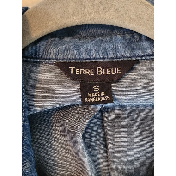 Terre Bleue Blue Chambray Button Down Tunic Size Small