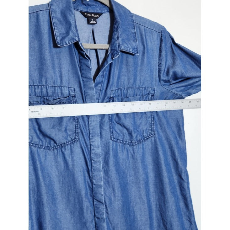 Terre Bleue Blue Chambray Button Down Tunic Size Small