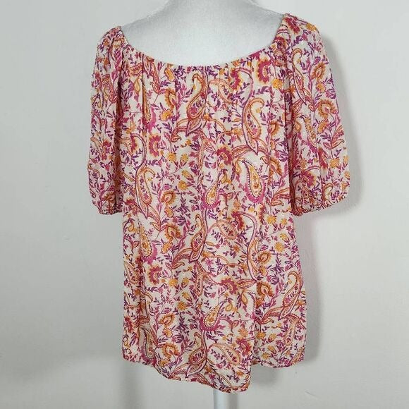 Les Serein Pink and Orange Paisley Smocked Top NWT Size Medium Flowy Paisley Top