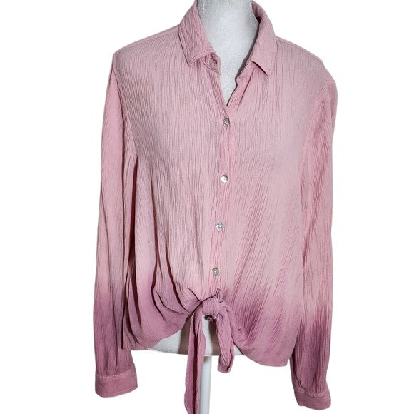 BeachLunchLounge Pink and Purple Ombre Crinkle Button Down Shirt Size Large