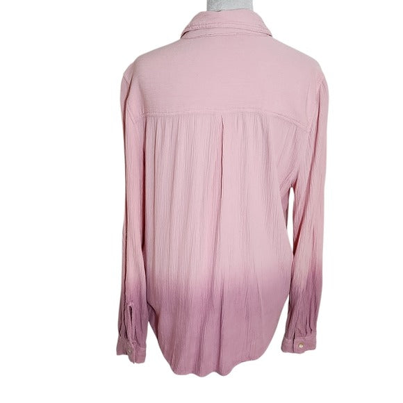BeachLunchLounge Pink and Purple Ombre Crinkle Button Down Shirt Size Large