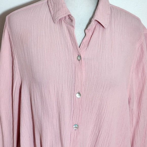 BeachLunchLounge Pink and Purple Ombre Crinkle Button Down Shirt Size Large