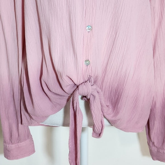 BeachLunchLounge Pink and Purple Ombre Crinkle Button Down Shirt Size Large