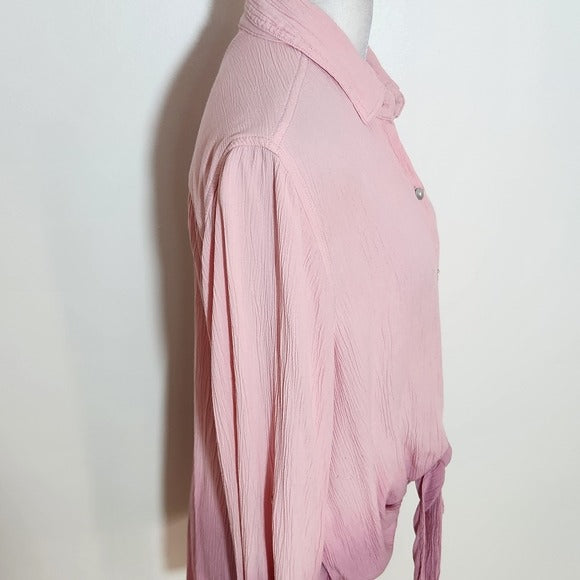 BeachLunchLounge Pink and Purple Ombre Crinkle Button Down Shirt Size Large