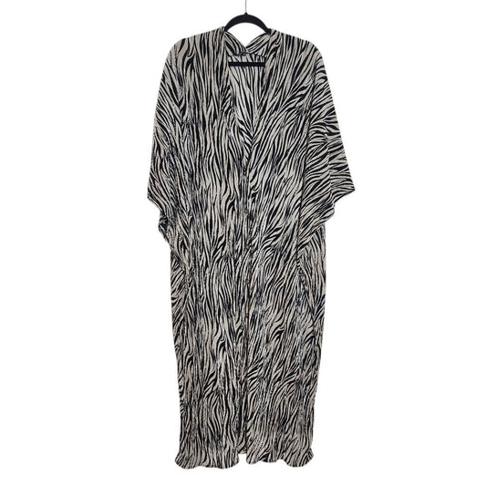 Fashion Nova Black and Cream Plisse Zebra Print Midi Shirt Dress Size 2X