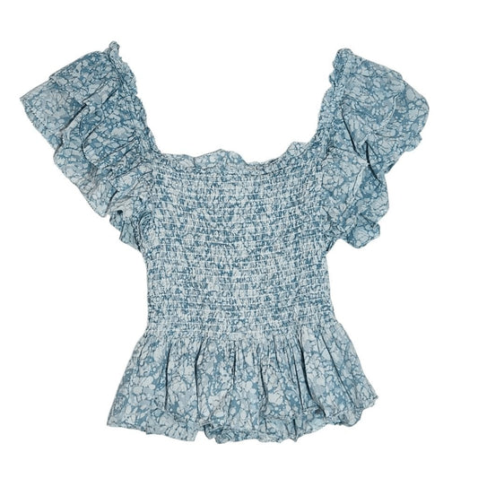 Love the Label Blue Floral Smocked Crop Top Size XS Smocked Cottagecore Top
