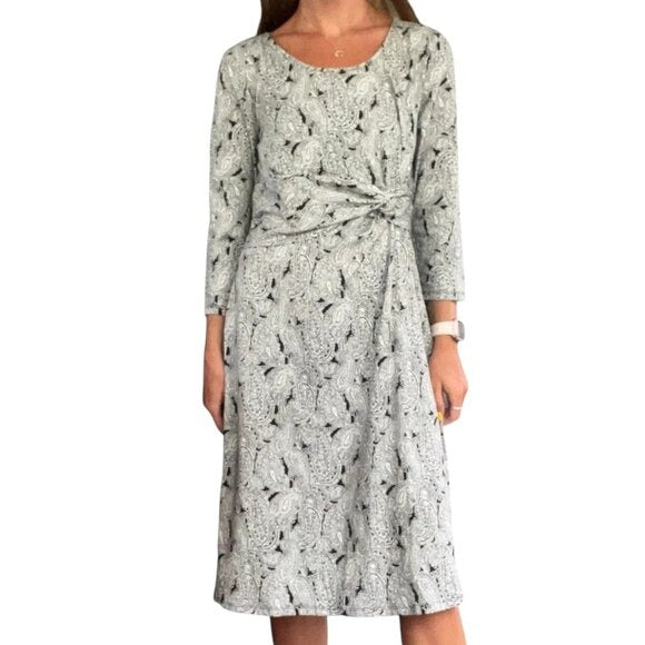 Lands' End Black Paisley Dress Size Large NWOT Wedding Guest Dress