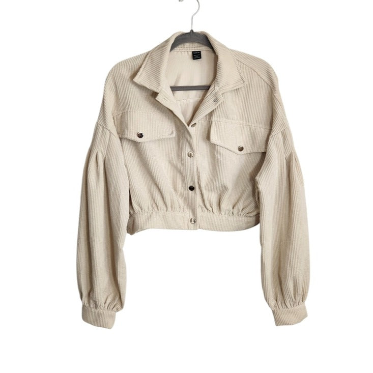 SHEIN Cream Corduroy Cropped Jacket Size Small Chest Pockets