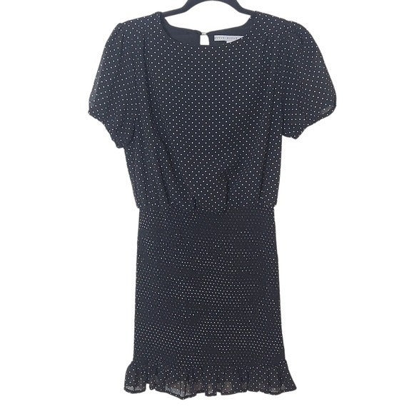 HYFVE Black Polka Dot Mini Dress with Fitted Smocked Skirt Size Medium