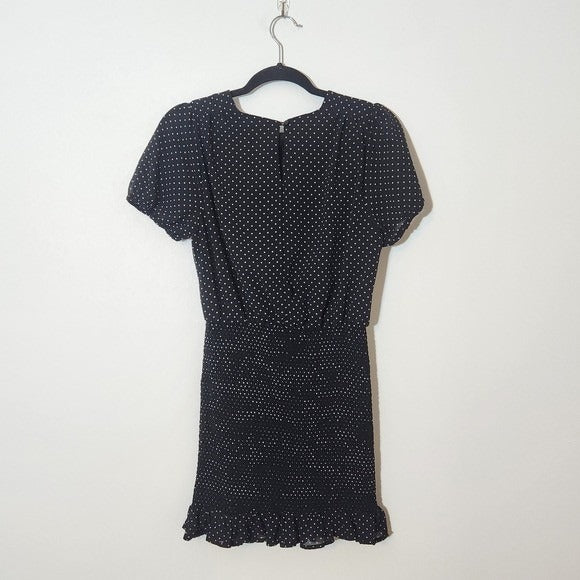 HYFVE Black Polka Dot Mini Dress with Fitted Smocked Skirt Size Medium