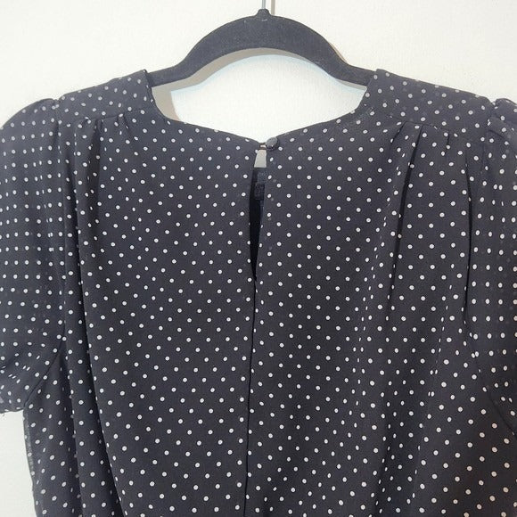 HYFVE Black Polka Dot Mini Dress with Fitted Smocked Skirt Size Medium