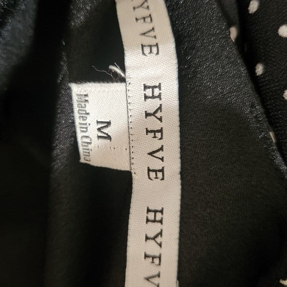 HYFVE Black Polka Dot Mini Dress with Fitted Smocked Skirt Size Medium