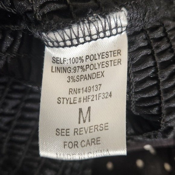 HYFVE Black Polka Dot Mini Dress with Fitted Smocked Skirt Size Medium