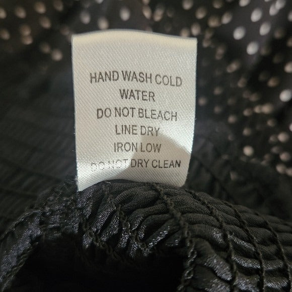 HYFVE Black Polka Dot Mini Dress with Fitted Smocked Skirt Size Medium