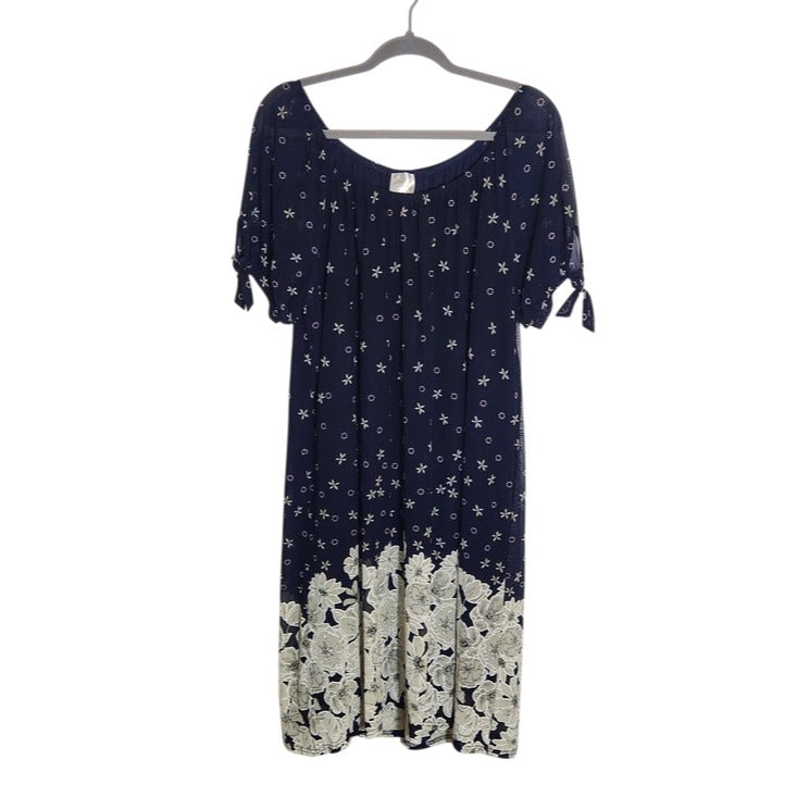 Siren Lily Knee Length Navy and Cream Floral Dress with Tie Sleeves Size 1X
