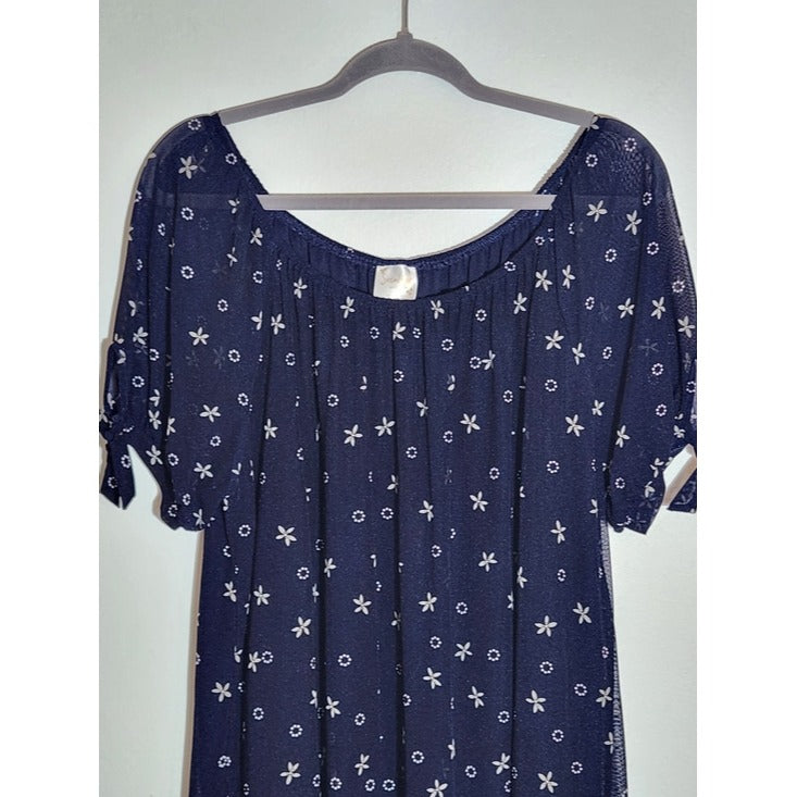 Siren Lily Knee Length Navy and Cream Floral Dress with Tie Sleeves Size 1X