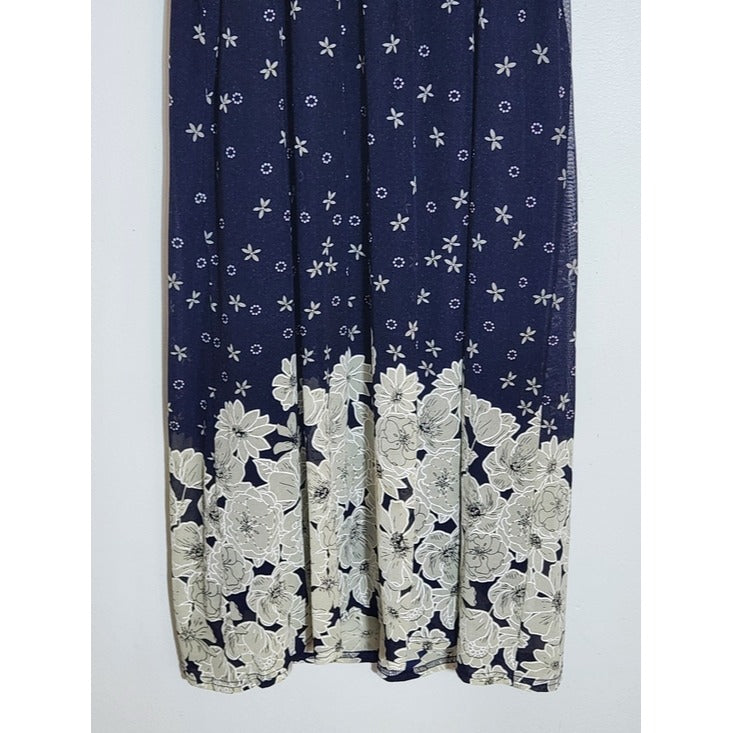 Siren Lily Knee Length Navy and Cream Floral Dress with Tie Sleeves Size 1X