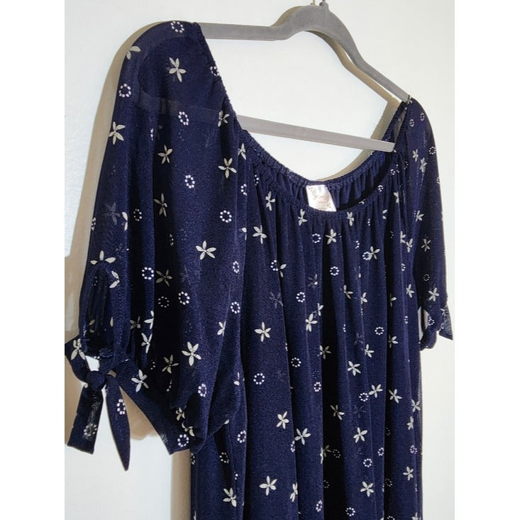 Siren Lily Knee Length Navy and Cream Floral Dress with Tie Sleeves Size 1X
