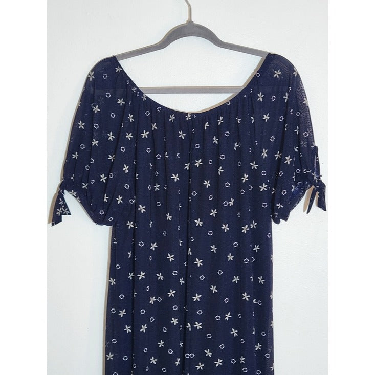 Siren Lily Knee Length Navy and Cream Floral Dress with Tie Sleeves Size 1X