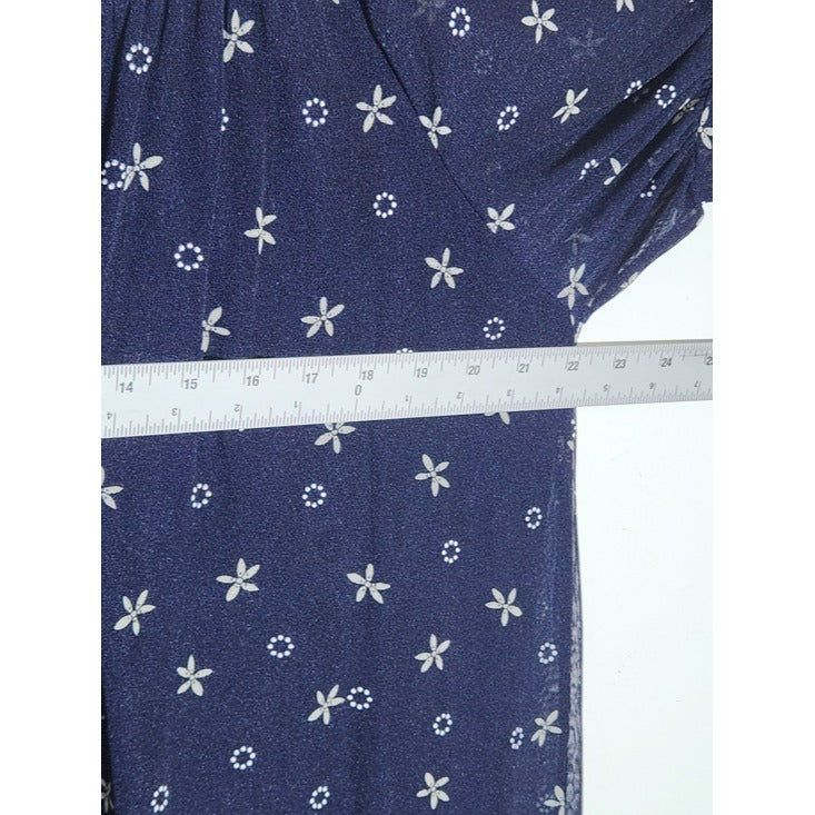 Siren Lily Knee Length Navy and Cream Floral Dress with Tie Sleeves Size 1X