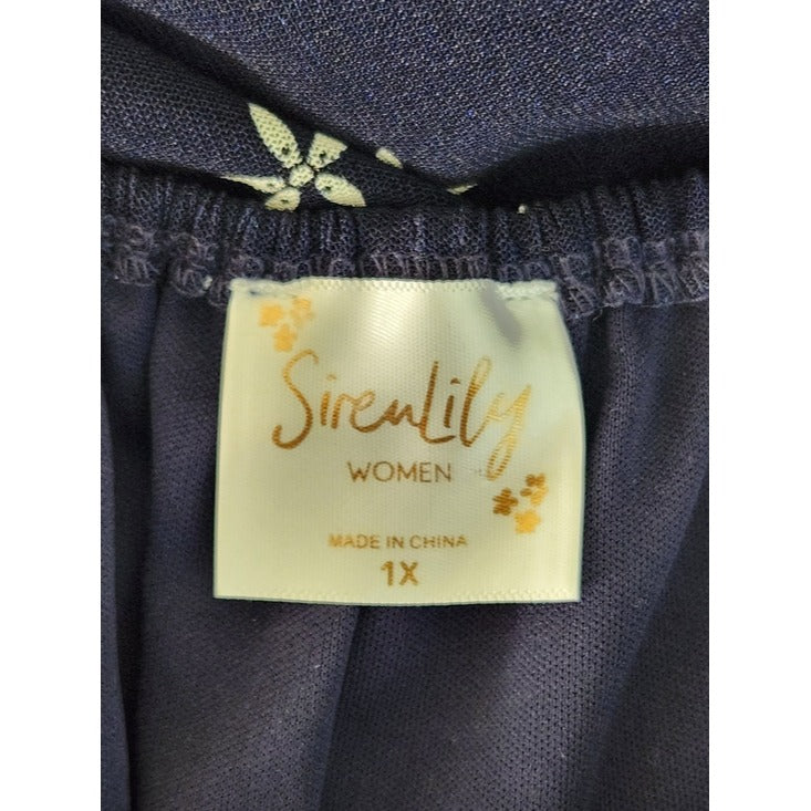 Siren Lily Knee Length Navy and Cream Floral Dress with Tie Sleeves Size 1X