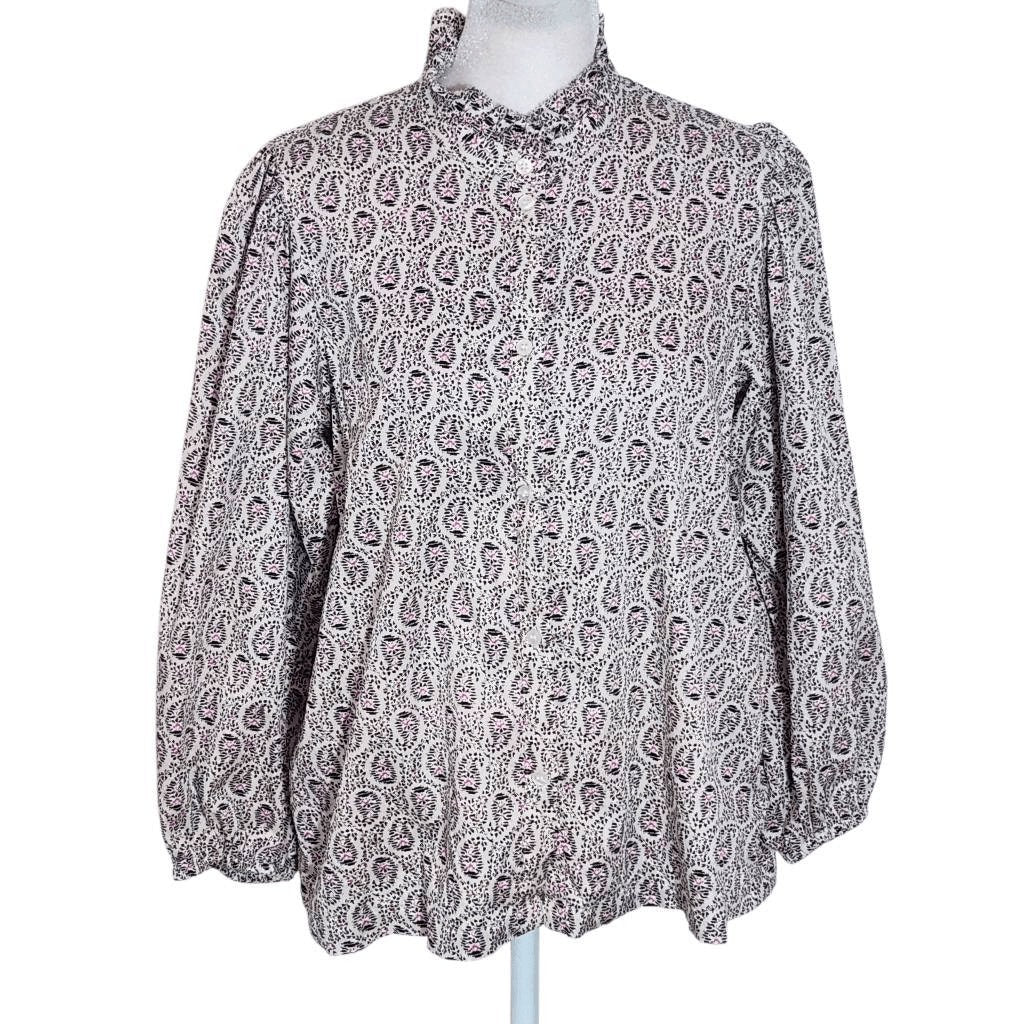 Gap Black and White Print Button Down Blouse Size Medium Gap Cotton Blouse