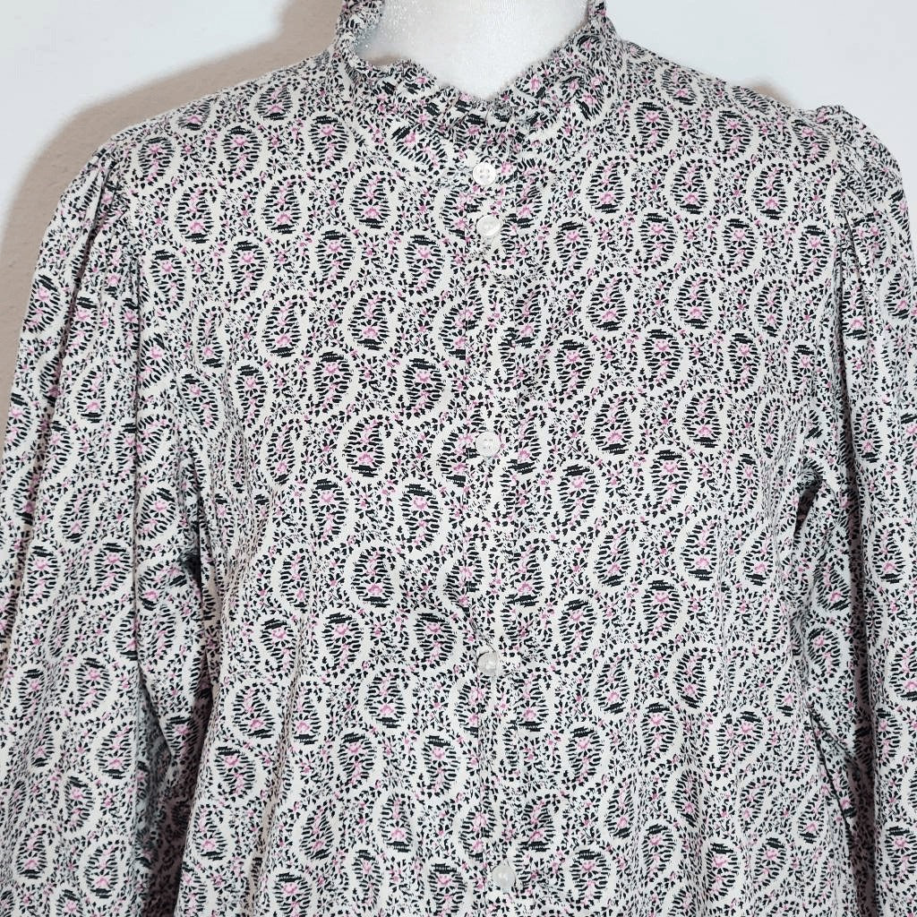 Gap Black and White Print Button Down Blouse Size Medium Gap Cotton Blouse