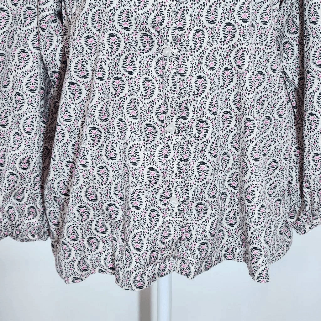 Gap Black and White Print Button Down Blouse Size Medium Gap Cotton Blouse