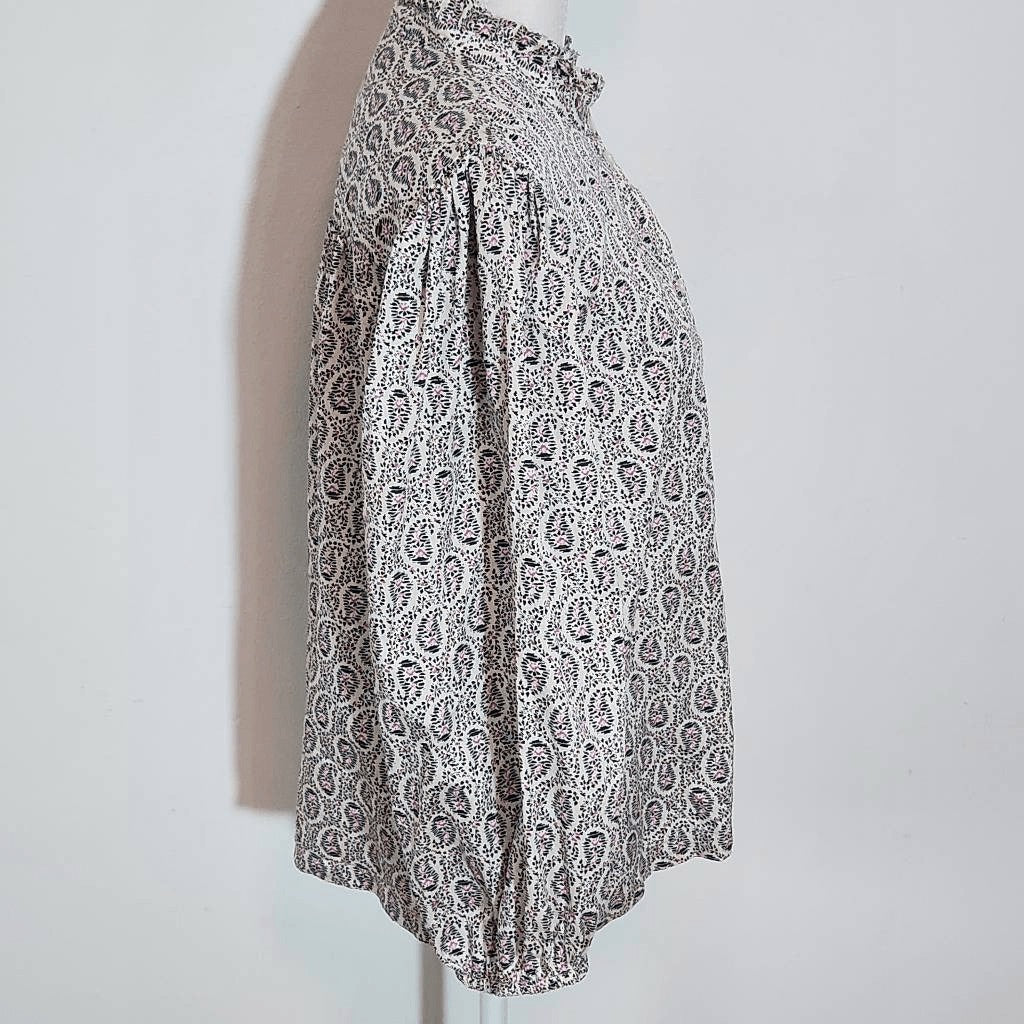 Gap Black and White Print Button Down Blouse Size Medium Gap Cotton Blouse
