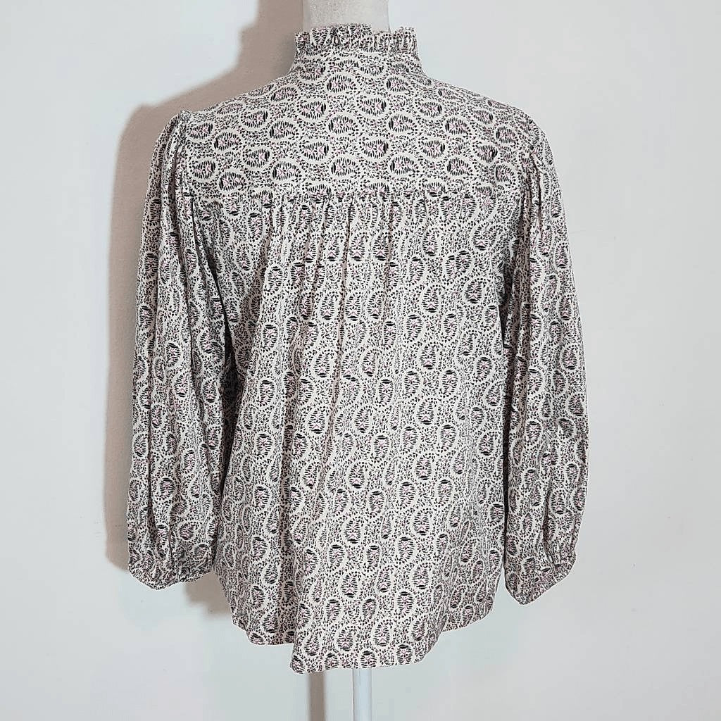 Gap Black and White Print Button Down Blouse Size Medium Gap Cotton Blouse
