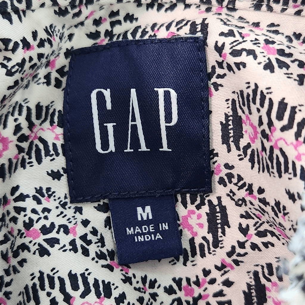 Gap Black and White Print Button Down Blouse Size Medium Gap Cotton Blouse
