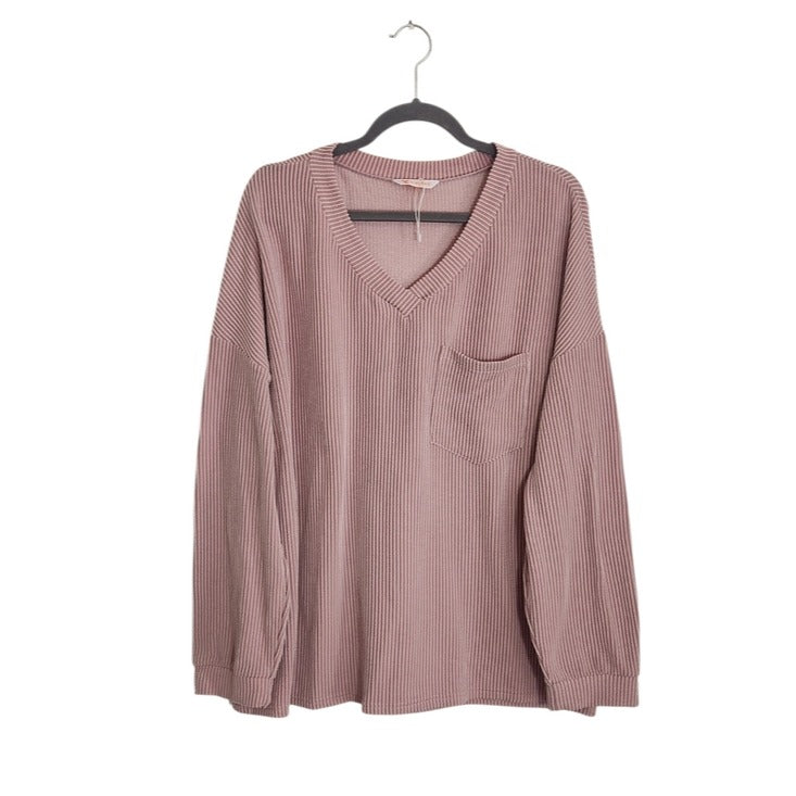 Kirundo Dusty Pink Ribbed Knit Oversized V-Neck Top Size XL